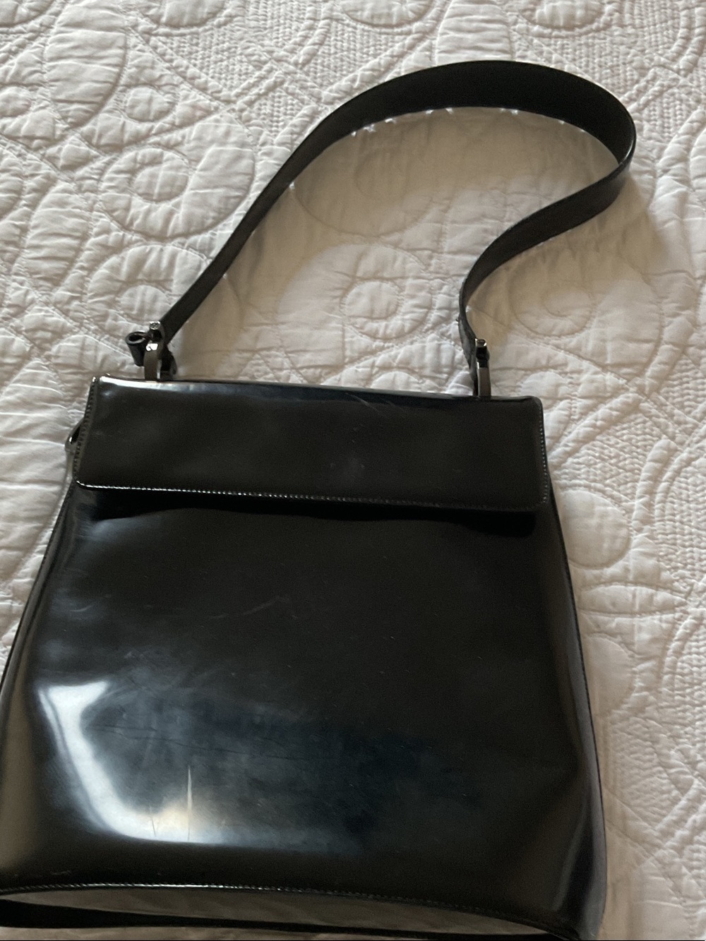 Salvatore Ferragamo Black Patent Leather Shoulder Bag